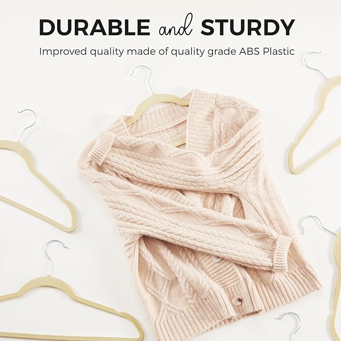 HOUSE DAY Premium Velvet Hangers 100 Pack Beige, Non-Slip Flocked Felt Hangers, Sturdy Clothes Hanger with 360° Rotatable Hook, Heavy Duty Durable Slim Coat Hanger for Closet Space Saving