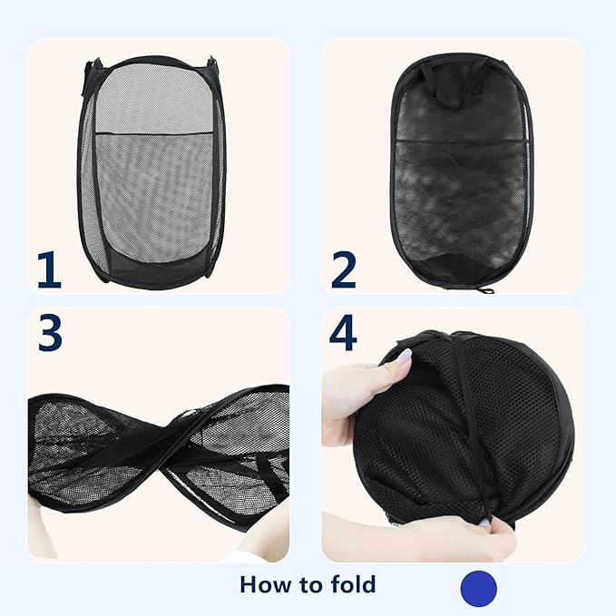 LXLOVESM Pop Up Laundry Hamper, Mesh Laundry Basket Collapsible, Foldable Hamper for Travel and Storage, 3 Pack (Black+Pink+Blue)