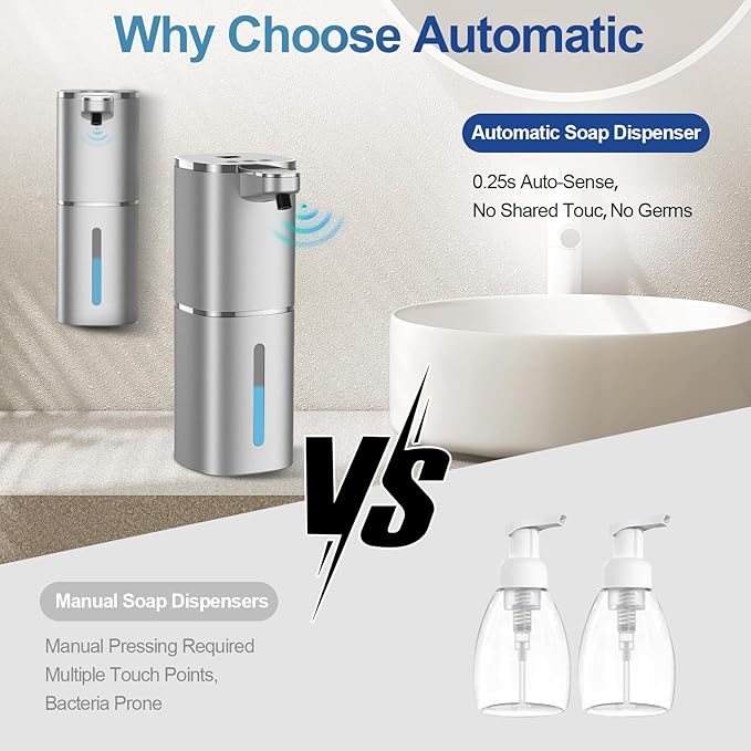 Automatic Liquid Soap Dispenser, 9 Adjustable Levels, 380ml/12.8oz, Touchless Hand Soap or Dish Soap Dispenser,IR Sensor & Display,Wall-Mount or Tabletop Use for Bathroom Kitchen (Silver)