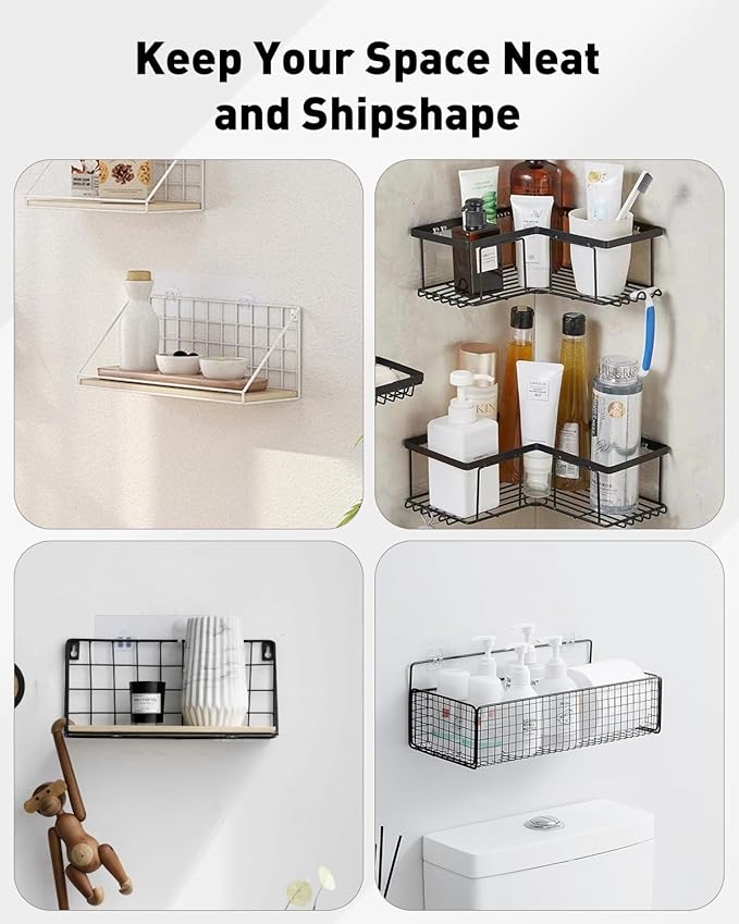 Uniclife 24 Pcs Shower Caddy Adhesive Hooks,Strong Shower Hooks, Caddy Adhesive Replacement, Transparent Bathing Sticky Strips for Bathroom Storage Shelves, Kitchen Racks and Baskets