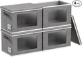 4-Pack Storage Bins with Lids, Fabric Collapsible Closet Storage Bins with Clear Window Large Storage Boxes with Handles Closet Organizers for Shelves, Wardrobe, Grey, 17"X11.8"×11.8"