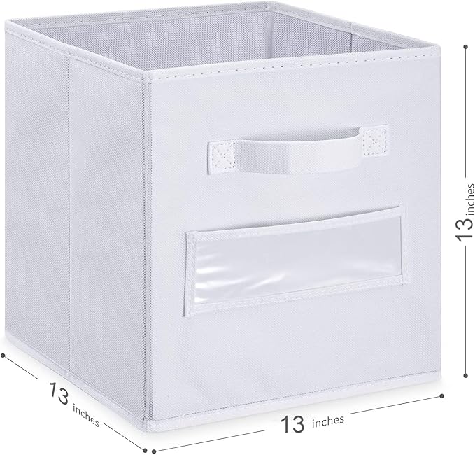 artsdi 13x13x13 storage cube bins (Set of 10) Fabric storage cubes with 10 Labels Window Cards & a Pen, storage cubes 13x13, Collapsible 13 inch cube storage bins, Cubby Organizer Boxes, White