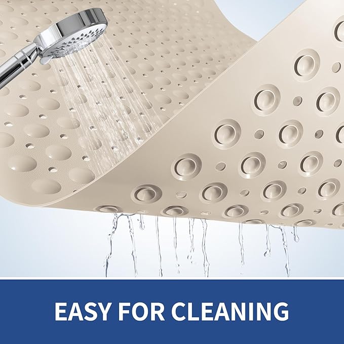 OTHWAY Large Shower Mat 34"x 23", TPE Non Slip Shower Mat for Walk in Shower Stall, Inside Shower Mats with Drain Holes Suction Cups, Anti-Slip for Elderly Kids (Apricot)