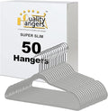 Quality Hangers 50 Pack Slim Plastic Hangers for Clothes - 16.5" Won't Crease Your Clothes, Heavy Duty Non-Velvet Gray Hangers 360° Swivel Chrome Hook Non Slip Notches Dresses Coats Shirts Jackets