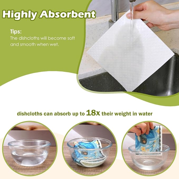 6 Packs Swedish Paper Cloths for Kitchen, Reusable Paper Towels Washable Dish Rags, Highly Absorbent Kitchen Towels Quick Drying Swedish Sponge Cleaning Dish Cloths (Floral Ornamentation)