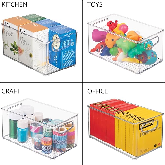 mDesign Plastic Baby Nursery and Food Organizer - Storage Holder Bin with Handles for Closet, Cupboard, Cabinet, Drawers, Shelves - Holds Canned Food, Bottles - Ligne Collection - 2 Pack - Clear