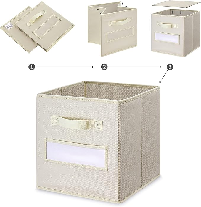 artsdi 11 Inch Storage Cube,Storage bin (Set of 10) Foldable Fabric Cube Storage Bins with 10 Labels Window Cards & a Pen,Baskets Containers for Shelves,Closet Organizers Box,cube storage,Beige