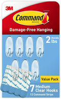 Command Medium Clear Wall Hook, 7 Wall Hook and 12 Strips, Damage-Free Hanging with Adhesive, Great for Hanging Home Decor, Holds up to 2 lb