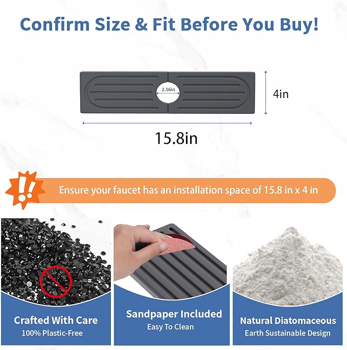Stone Faucet Mat for Kitchen Sink, Water Absorbing Sink Water Splash Guard, Fast-Drying Kitchen Sink Faucet Mat, Durable Protector and Stone Drying Mat for Kitchen Counter & Bathroom Sink