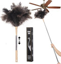 Extendable Ostrich Feather Duster, Natural Ostrich Feathers Long Handle Duster for Cleaning, 47” Soft & Fluffy Feather Duster for High Ceilings, Fans, Walls, Furniture, Home Dusting