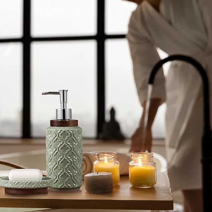Bathroom Accessories Set 4 Pieces Toothbrush Holder Soap Dispenser Ceramic Bathroom Accessory Set Contain Toothbrush Cup Soap Dish Tumbler