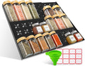 2-Pack Expandable Spice Drawer Organizer (11"-22"), 3-Tier Angled Seasoning Rack for Kitchen, Sturdy Vented Insert with Labels & Funnel, Fits Standard & Biger Spice Jars (Jars Not Included)