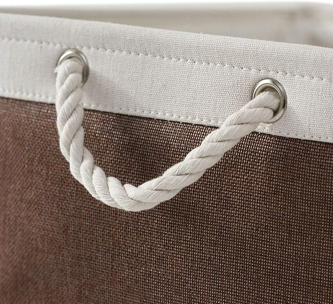 Sacyic Large Storage Baskets for Shelves, Fabric Baskets for Organizing, Collapsible Storage Bins for Closet, Nursery, Clothes, Home & Office [3-Pack, White&Brown]