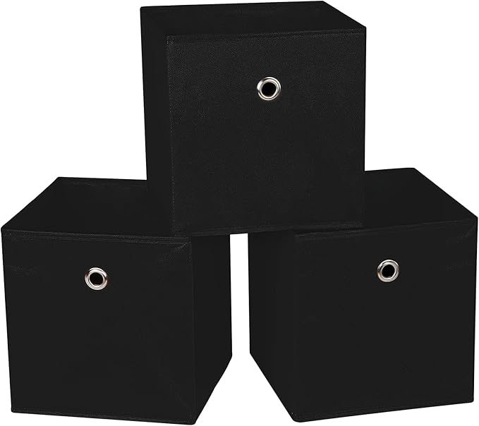 Black Fabric Cubes Storage Containers ,11 Inch Cloth Storage Cube Foldable Storage Bins Cubes Organizer Baskets with Dual Handles for Shelf Closet Set of 3,(Black)