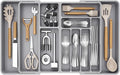 Lifewit Utensil Organizer for Kitchen Drawer, Expandable Cooking Silverware Tray, Adjustable Cutlery Flatware Holder, Plastic Spatula Tools Storage Divider, 21.3- 36 x 16.9", Gray