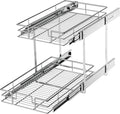 LOVMOR 2 Tier Individual Pull Out Cabinet Organizer 11"W x 21"D, Slide Out Kitchen Cabinet Storage Sliding Shelves