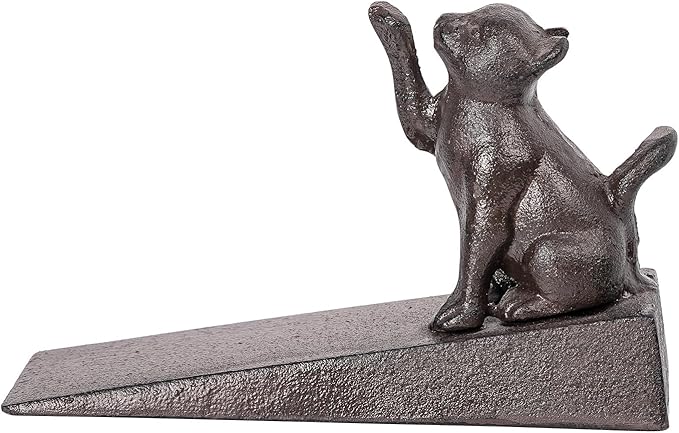 Sungmor Heavy Duty Cast Iron Cat Door Stops | Decorative Cute Animal Statue Metal Door Stopper Wedge with Non-Slip Mat | Solid & Antique Style Windproof Door Holder for Patio Yard Garden Farmhouse