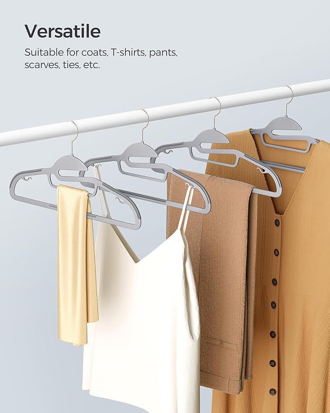 SONGMICS 30 Pack Coat Hangers, Heavy-Duty Plastic Suit Hangers, S-Shaped Opening, Space-Saving, 360º Swivel Hook, 16.3 Inches Wide, Light Gray and Dark Gray UCRP041G05