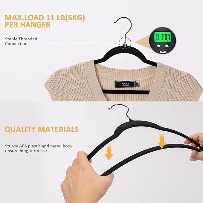Pack of 30 Velvet Hangers, Space-Saving Heavy Duty Clothes Hangers for Suit, Non-Slip, 0.2 Inches Slim, 17.7 Inches Wide, 360° Swivel Black Hook - Black