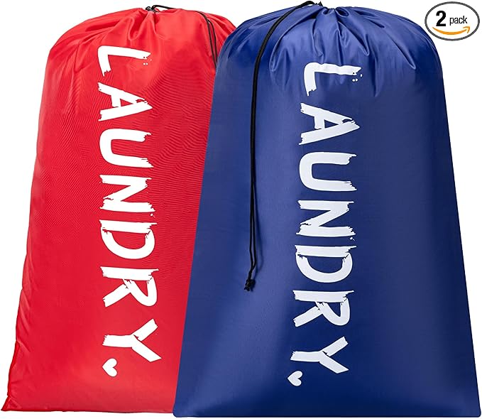 2 Pack 28" x 40"Travel Laundry Bag, Machine Washable Dirty Clothes Organizer with Drawstring,Large Enough to Hold 4 Loads of Laundry, Easy Fit a Laundry Hamper or Basket Travel Essentials