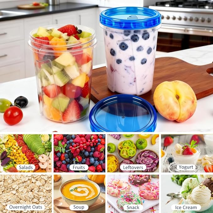 8 Pack 34oz Reusable Freezer Storage Containers with Twist Top Lids Airtight, Clear Plastic Soup Freezer Containers, Quart Food Storage Containers with Lids for Fruit Meal Prep Leftover Lunch Salad