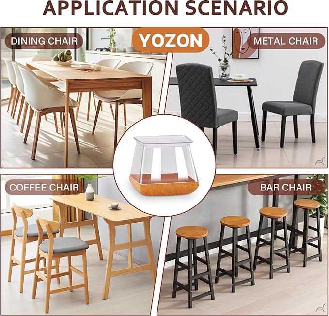 Chair Leg Floor Protectors Chair Leg Protectors for Hardwood Floors Silicone Caps Felt Strengthen Bottom Protection Anti-Scratch Reduce Noise 16 Pack Clear Square L Fit:1-1/8" to 1-9/16" (27-40mm)