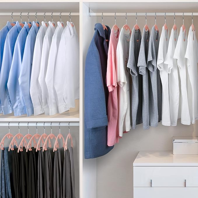 IEOKE Velvet Hangers 50 Pack: Felt Clothes Hangers Heavy Duty Shirt Sweater Hangers No Shoulder Bump Non Slip Slim Thin Coat Hangers for Closet - Pink