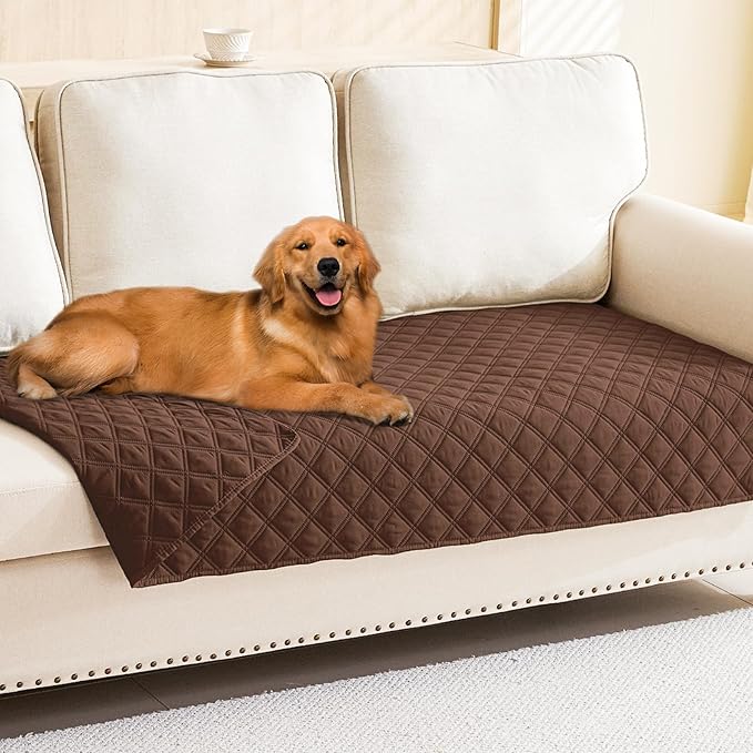 Smiry Waterproof Dog Bed Cover Pet Blanket, Soft Washable Dog Blanket for Furniture Bed Couch Sofa Reversible, Checkered (30"x70", Brown/Brown)