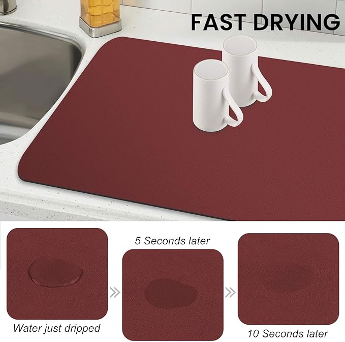 WISELIFE Dish Drying Mat Super Absorbent Drying Mat Large Dish Drying Mats for Kitchen Counter Easy Clean Dish Mat Kitchen Drying Mat18"x 28" Classic Red