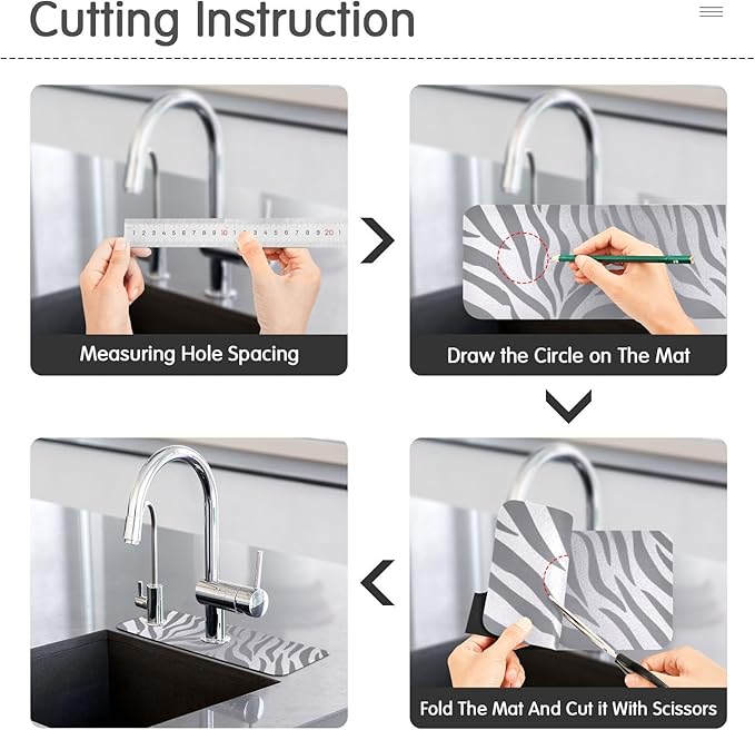 Kitchen Sink Splash Guard 1 PC 14.7 Inch Sink Faucet Mat Splash Guard for Bathroom Countertop Water Absorbent Foldable Cuttable Soft Washable Light Silvery Zebra Print