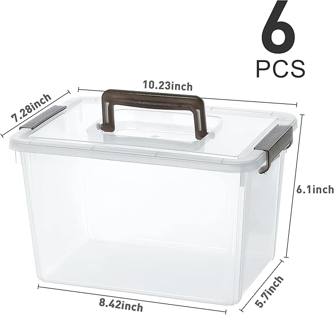 Citylife 6 Packs 6 QT Plastic Storage Bins with Latching Lids Clear Storage Box with handle Stackable Storage Containers for Organizing Snacks, Crafts, Toys, Tools