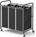 ROMOON Laundry Sorter Hamper 3 Section, Divided Laundry Basket Organizer with Heavy Duty Lockable Wheels and Removable Bags, Rolling Clothes Hamper for Apartment, Dorm & Family (130L Modern Black)