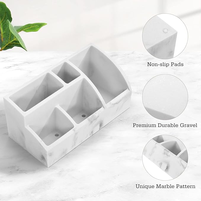 Luxspire Electric Toothbrush Holders, Bathroom Organizer Countertop Caddy 5 Slots Resin Large Toothbrush Holder Caddy Toothpaste Razor Marble Toothbrush holders for Bathroom Accessories, Gravel White