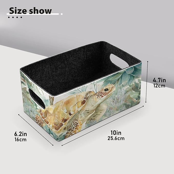 Sea Turtle Corals Starfish Closet Storage Bins 2 Pcs Felt Open Home Storage Containers Organizer with Handles Collapsible Shelf Basket for Home Office Craft Room Classroom Fabric