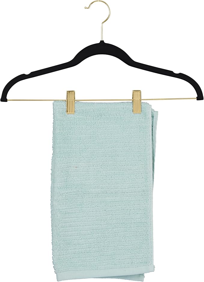 Simplify 6 Pack Velvet Hangers with Clips | Skirt and Pants | Slim Space Saving | Closet Organization | Non-Slip | Prevent Creases | Swivel Neck | Durable | Black