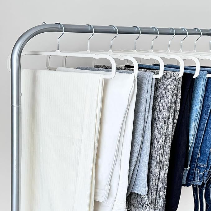 Slim Plastic Pants Hangers (Non-Velvet),Thin Space-Saving Trouser Hanger,Jeans Hangers with 360° Swivel Chrome Hook,Clothes Organizers for Slacks Scarf Trousers Ties,13.77inch