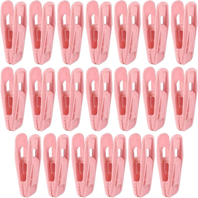 Litoexpe 20 Pcs Pink Velvet Hangers Clips, Pants Hangers Velvet Clips, Strong Finger Flocked Clips for Thin Felt Hangers