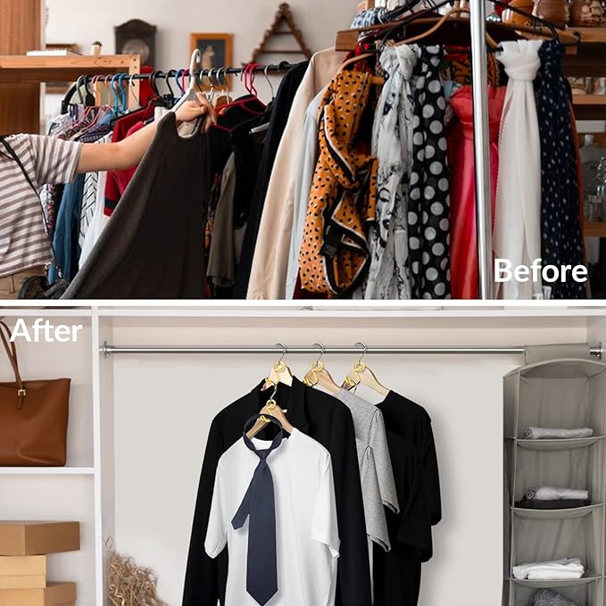 Clothes Hanger Connector Hooks Gold Hanger Extender, Sturdy Metal Hooks for Closet Wardrobe Space Saver (45 Gold)