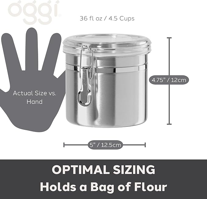 Oggi 36-Ounce Stainless Steel Canister with Clear Acrylic Lid and Locking Clamp