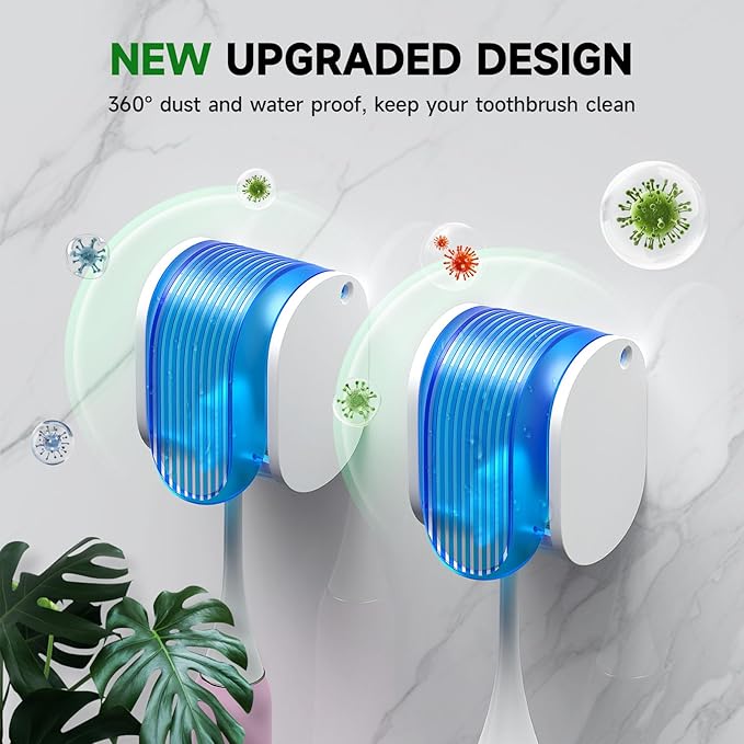 4 Pcs Toothbrush Holders Wall Mounted, Single Slot Design, Shower Self Adhesive Wall Mounted Toothbrush Holder with Cover, Waterproof and Dustproof, Suitable for Bathroom, Family, Travel (Blue)