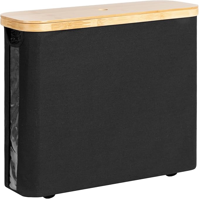 StorageWorks Toilet Paper Storage Basket, Papers Container with Bamboo Lid, Medium Toilets Holder for Up to 9 Mega Rolls, Organizer for Bathroom, Black, 1 Pack