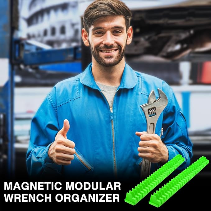 42 Pieces Modular Wrench Organizer Magnetic Wrench Holder Plastic Modular Tool Organizers with Label for Tool Drawer Storage (Green, for 100 Wrenches)