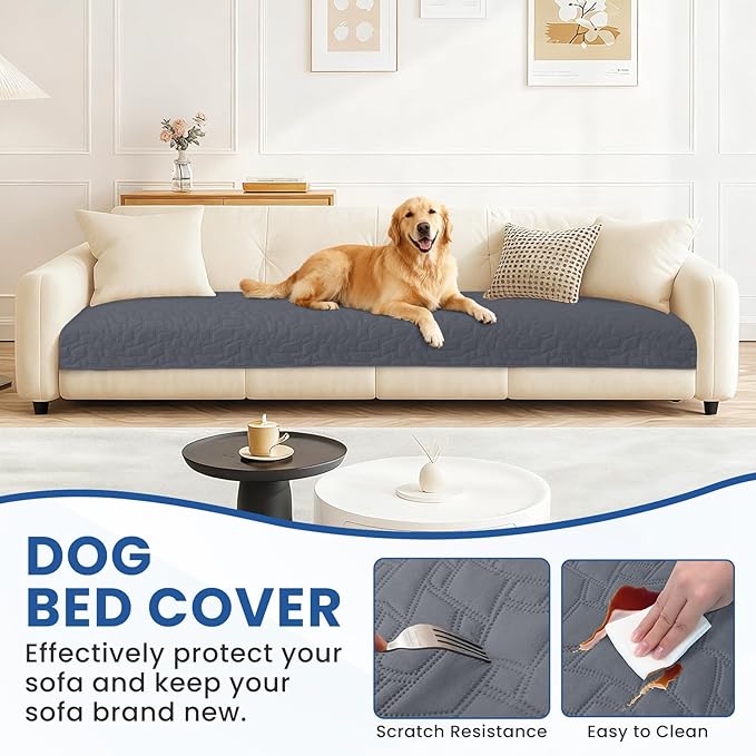 Waterproof Dog Bed Cover Pet Blanket, Soft Couch Cover for Dogs Washable, Non-Slip Dog Blanket Protect Furniture Couch Sofa Car for Puppy Large Dogs Cat (82x120 Inch, Dark Grey)