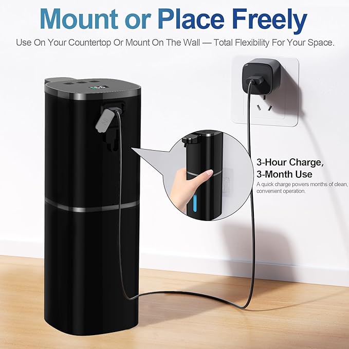 Automatic Liquid Soap Dispenser, 9 Adjustable Levels, 380ml/12.8oz, Auto Touchless Hand Soap or Dish Soap Dispenser,USB Rechargeable Dispenser,Wall Mount or Tabletop Use for Bathroom Kitchen