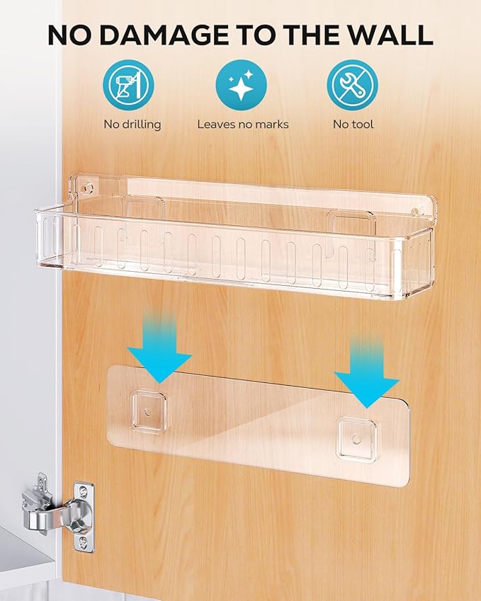 Nieifi Spice Rack Wall Mount, 4 Pack, Clear, Screw or Adhesive Installation, Spice Rack Organizer for Your Kitchen Cabinet or Pantry Door