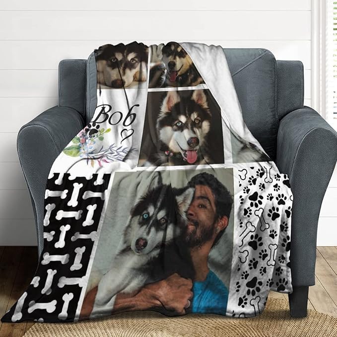 D-Story Pet Dog Memorial Blanket Customized - in Loving Memory of Loss Dog Custom Throw Blanket with Dogs Pictures and Name Personalized Pet Puppy and Cat Memorials Gifts