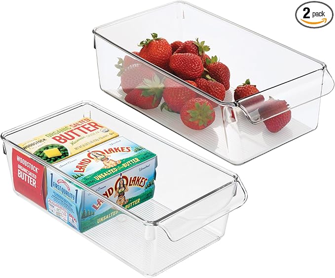 iDesign Fridge Storage Bin with Handle - Fridge Tray for Meats and Cheeses - Set of 2 - Clear