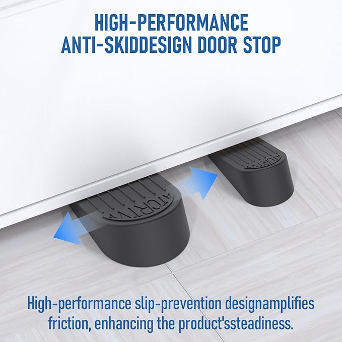 Rubber Widened Door Stopper Wedge – 1 Pack Black Door Stoppers Wedge for Bottom of Doorstop, Door Stop for Heavy Duty Doors with Self Adhesive Holder Ideal for Commercial & Home,Schools, Offices