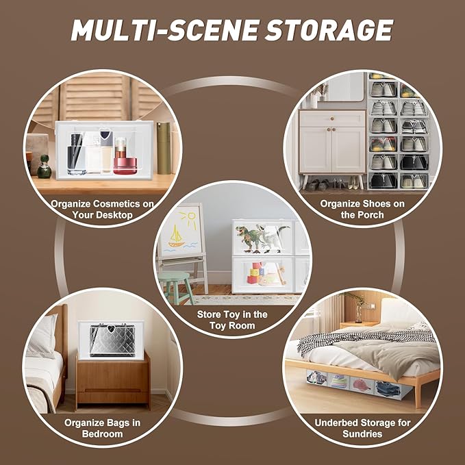 Fufiea 20 Pack Clear Shoe Boxes with Flip-Up Doors, Foldable & Stackable Shoe Organizer with Heart Vent Design, Multi-Use Storage for Sneakers, Closet, Home Organization and Display