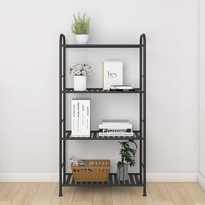 JSB 4-Tier Adjustable Shelving Unit, Heavy Duty Storage Rack Organizer Metal Corner Shelf for Kitchen Living Room Laundry Pantry Bathroom (Black, 4 Tier)…